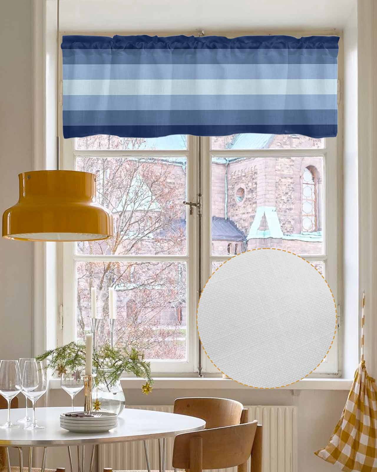 Navy Blue Ombre Linen Curtain Valance for Bedroom/Bathroom/Kitchen/Office/Living/Dining Room Window,Gradient Navy Blue Woods Farmhouse Rod Pocket Topper Decorative Cafe Drapes Panel 60"x18"