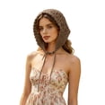 thumbnail image 4 of Helii Women's Crochet Bandana Head Kerchief – Handmade Knitted Triangle Hair Scarf, Boho Vintage Floral Head Wrap with Scalloped Edge, Adjustable Tie Back Headband Coffee,One Size, 4 of 5