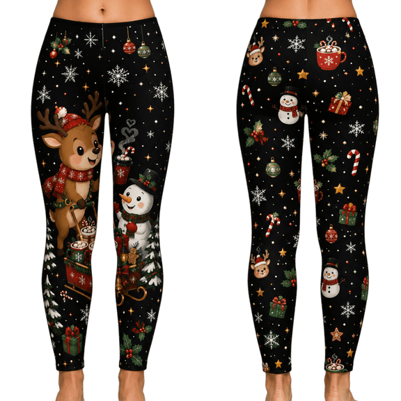 Lotusprinthandmade Christmas Cute Reindeer Snowman Print All-over Print Leggings XS-5XL (XS), holiday fashion leggings