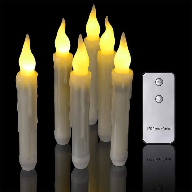 12 velas cónicas LED con control remoto, candelabros de ventana parpadeantes sin llama que funcionan con pilas, velas de pilar de mano sin goteo para decoraciones de fiestas, aulas e iglesias Sailing Electrónica