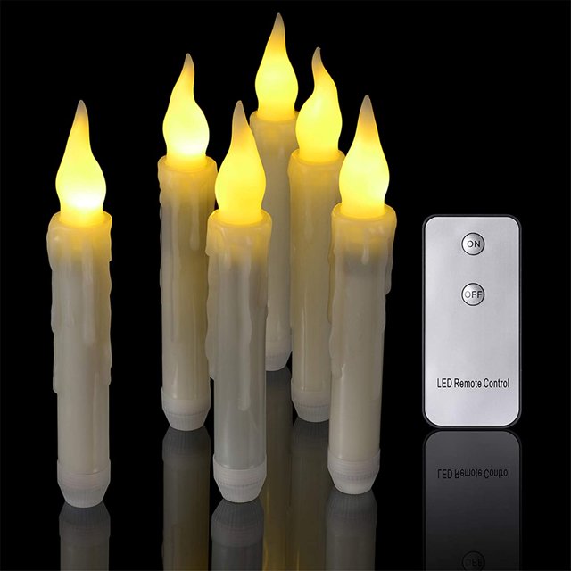 12 velas cónicas LED con control remoto, candelabros de ventana parpadeantes sin llama que funcionan con pilas, velas de pilar de mano sin goteo para decoraciones de fiestas, aulas e iglesias Sailing Electrónica
