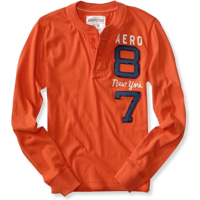 Aeropostale Aero 87 - Camiseta henley de manga larga para hombre, color naranja, extragrande Aeropostale henley