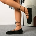 thumbnail image 6 of Xfvqtps Womens Ankle Tie Flats Suede Like Material Round Toe Comfortable Slip on Low Heel Casual Shoes Multiple Colors Black, 6 of 9