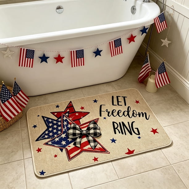 CaiYueKe Independence Day Floor Mat July 4th Patriotic Rug Non-Slip Kitchen Bathroom Mat Washable Indoor Outdoor Doormat for Holiday Decor Home Entryway Decorations
