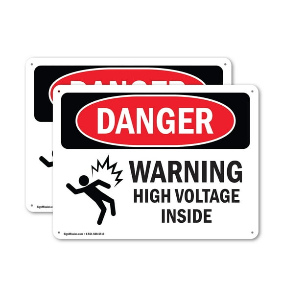 (2 Pack) Warning High Voltage Inside OSHA Danger Sign 18 Inch X 12 Inch Indoor / Outdoor Rust-Free Aluminum Metal Signs for Workplace, Workshop, and Construction Site, Made in the USA