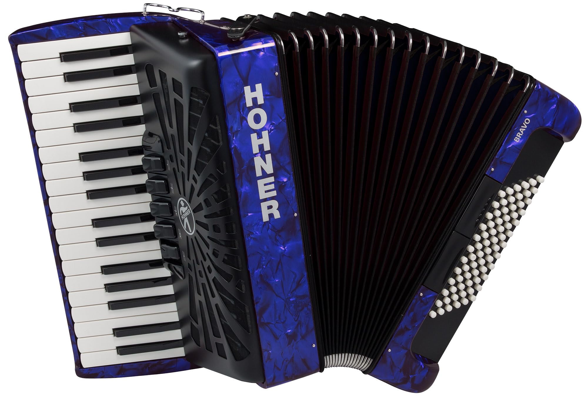 Hohner Bravo III 72 Chromatic Piano Key Accordion - Blue Bundle with Gig Bag, Adjustable Straps, and Austin Bazaar Polishing Cloth