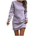 thumbnail image 1 of Womens Casual Plus Velvet Sweater Dress - Long Sleeve Round Neck Solid Color for Fall/Winter Comfort, 1 of 4
