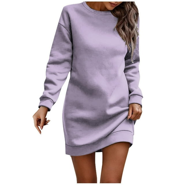 Robe Chandail Décontractée en Velours pour Femmes - Manches Longues Col Rond Couleur Unie pour Confort Automne/hiver