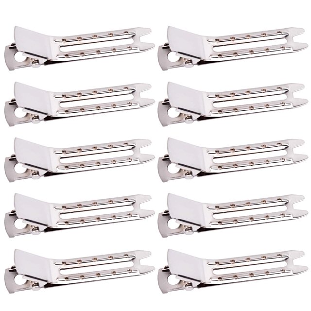 50pcs 1.8“ Silver Metal Hairdressing Double Prong Pin Curl Setting Section Hair Clips Alligator Clips with Holes for Hair Extension