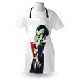 thumbnail image 4 of Halloween Apron, Cartoon Style Spooky and Funny Vampire Character Count Dracula with Cape, Unisex Kitchen Bib with Adjustable Neck for Cooking Gardening, Adult Size, White Multicolor, by Ambesonne, 4 of 4