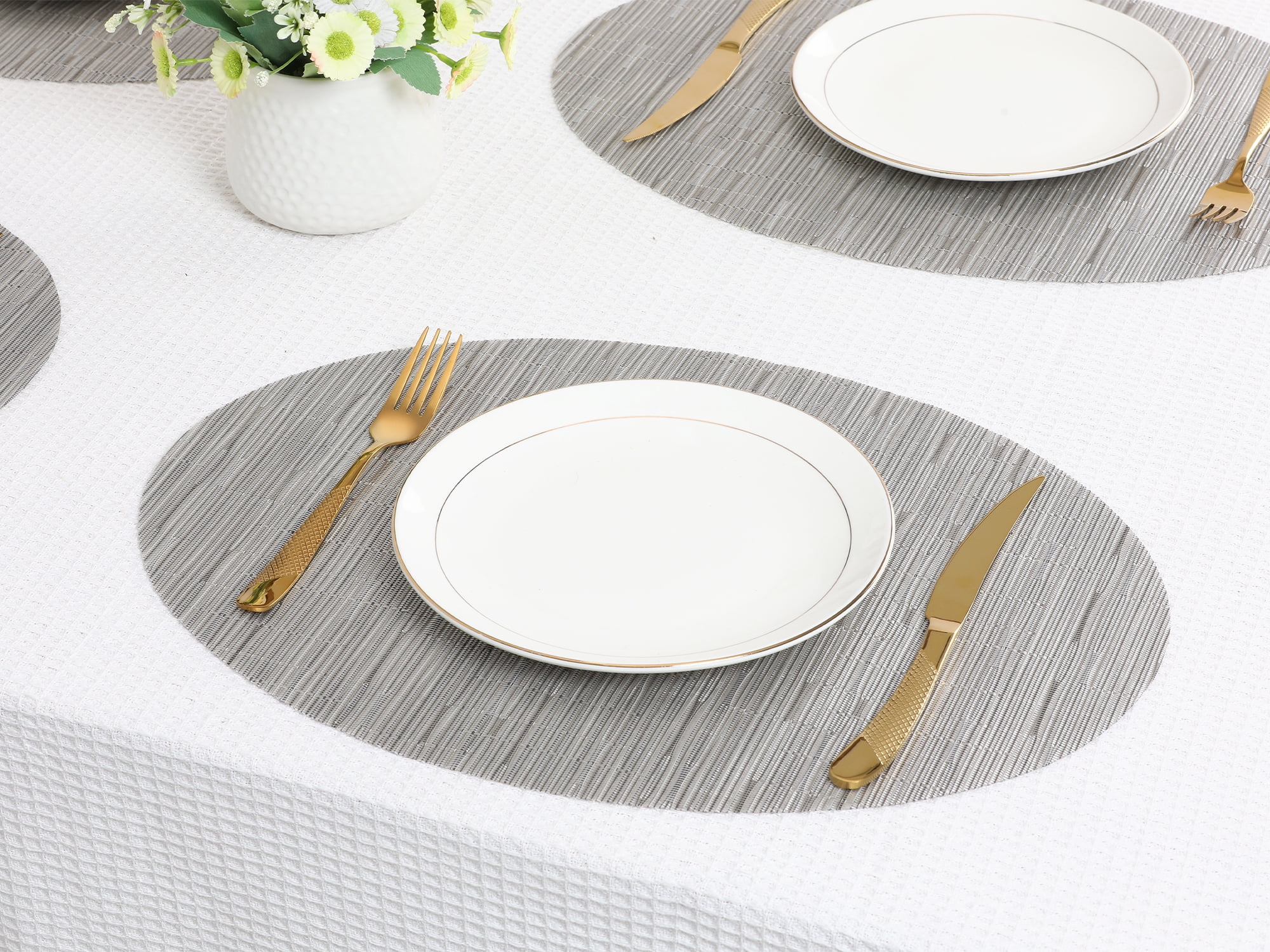 Unique Bargains Set of 6 Oval Placemats for Dining Table Decor Table Placemats Silver Gray