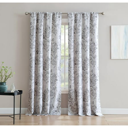 Damask Drapes - An Damask 84-inch Window Curtain with Rod Pocket - Grey - Single Panel, Inspired Surroundings by 1888 Mills