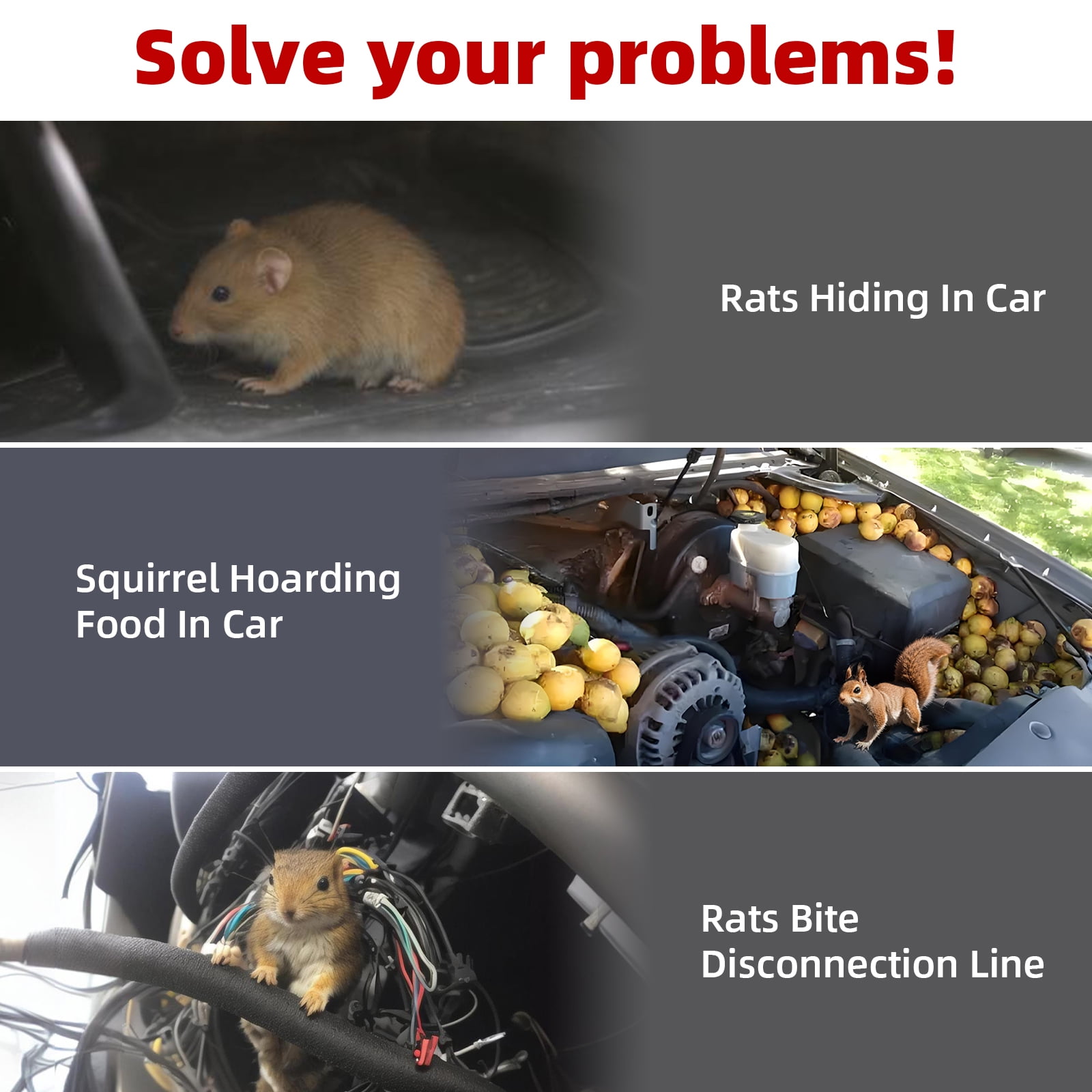 G · PEH Car Ultrasonic Rodent Repellent,  Under Hood Animal Repeller with Strobe Light, Professional Ultrasonic Mouse Repellen