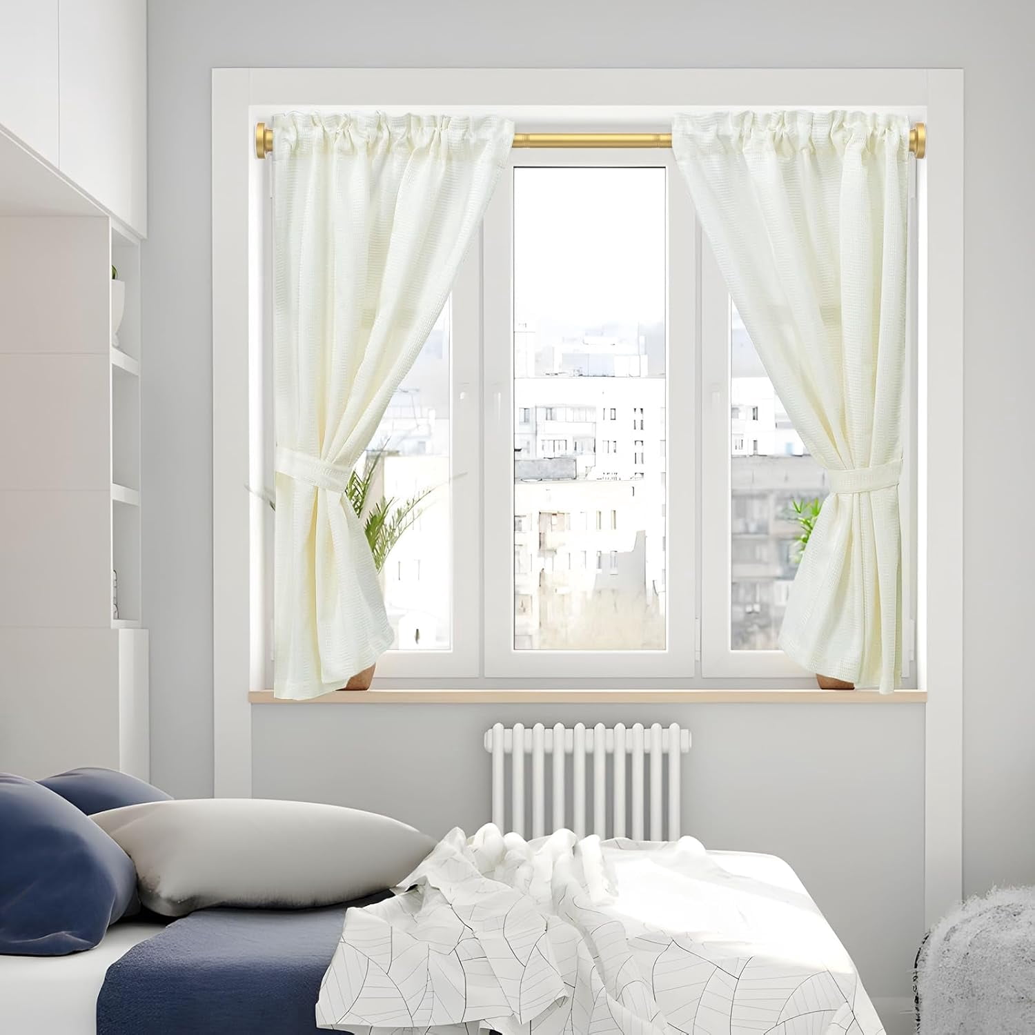 Tension Curtain Rod 28 to 48 Inch, 1pcs Tension Rod 1 Inch Diameter Gold Small Shower Curtain Rod Adjustable Non-Drilling, Anti-Slip, Anti-Rust Spring Loaded Curtain Rods
