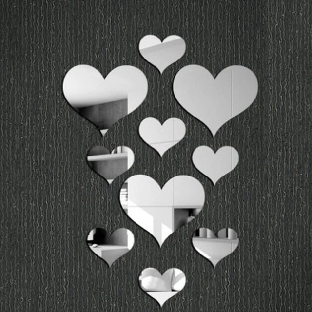 10 pegatinas de pared con espejo de corazón, espejos de corazón acrílicos 3D, decoración de pared, arte de corazón extraíble, pegatina de pared para sala de estar, dormitorio, decoración del hogar ER