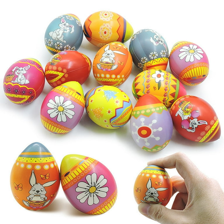 OBOSOE Kids Toys 12 Surprise Easter Eggs Adorable Soft Foam Egg Toys For Stress Relief Easter Themed Parties Easter Eggs Use As Basket Fillers Or