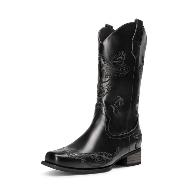 Botas DREAM PAIRS SDMB2220W Punta Cuadrada Bordadas Negras Talle 9