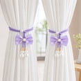 thumbnail image 6 of Voglyf Adjustable Curtain Tiebacks 2 Pack, No Drill Cute Bow Rope Holdbacks, Satin Bow Pearl Decorative Curtain Cords, Hand‑Woven Rope Curtain Tie Backs for Window Curtain Decoration,Purple, 6 of 8