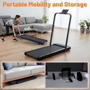 Nextay 2-in-1 Foldable Walking Treadmill with Handrails, Quiet Under Desk Treadmill for Home Office, 2.5HP Motor, Remote Control, LED Display, Black