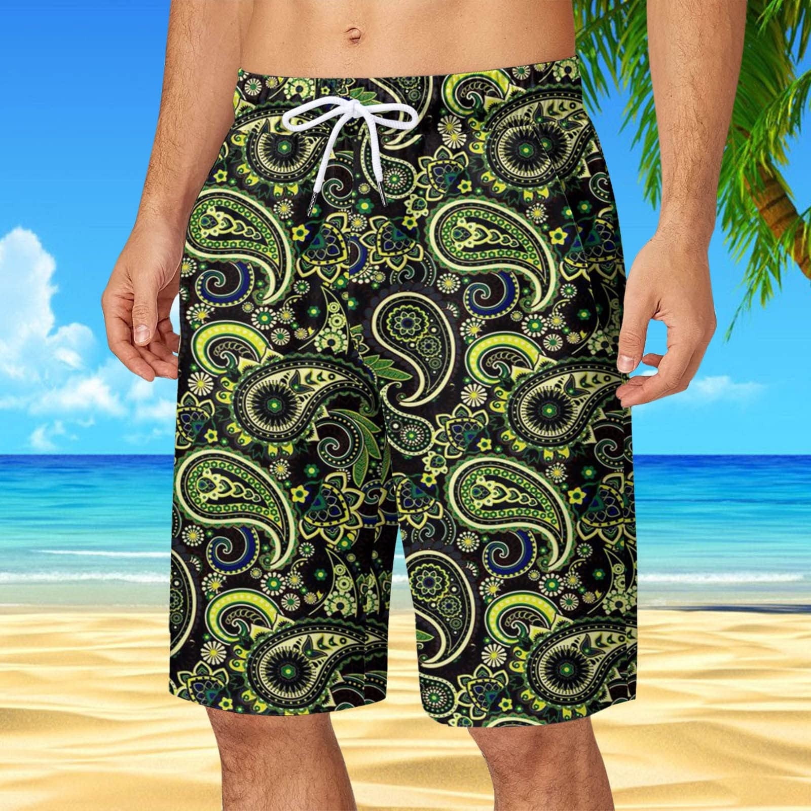 TopLLC Mens Shorts Men pants Men Hawaiian Pocket Elastic Waist Print Beach Shorts Sports Casual Pants Walmart