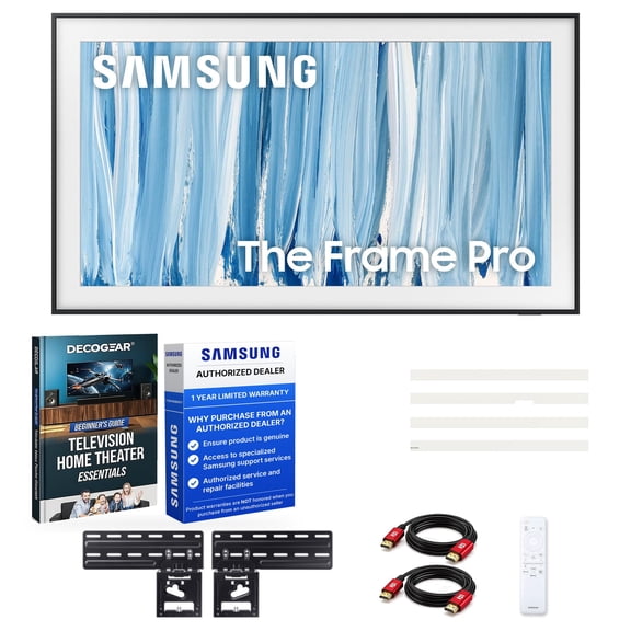 Samsung 55" Class The Frame Pro Neo QLED 4K TV (2026) Bundle with The Frame Customizable Bezel, Modern White Deco Gear Television Home Theater Beginner's Guide 2x 6FT 4K HDMI 2.0 Cable