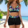 thumbnail image 2 of Summer Beach Bikini for Women Leaf Print Tankini Set Floral Print High Waist Bikini Separates Bralette Top Boyleg Bottom Black L, 2 of 7