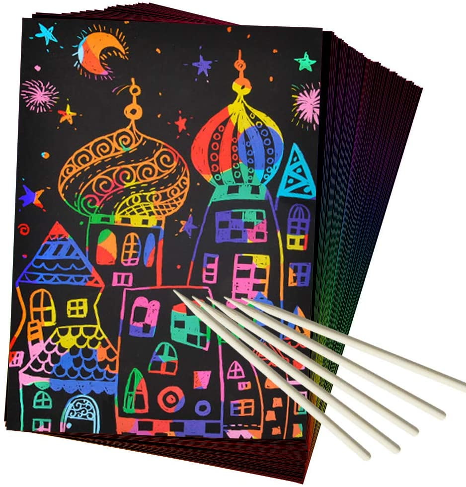 AOLIGE Rainbow Scratch Art Paper Craft Kits Educational Toys Easter Gifts for Kids 