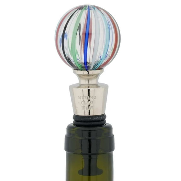 GlassOfVenice Murano Glass Bottle Stopper - Blue Stripes