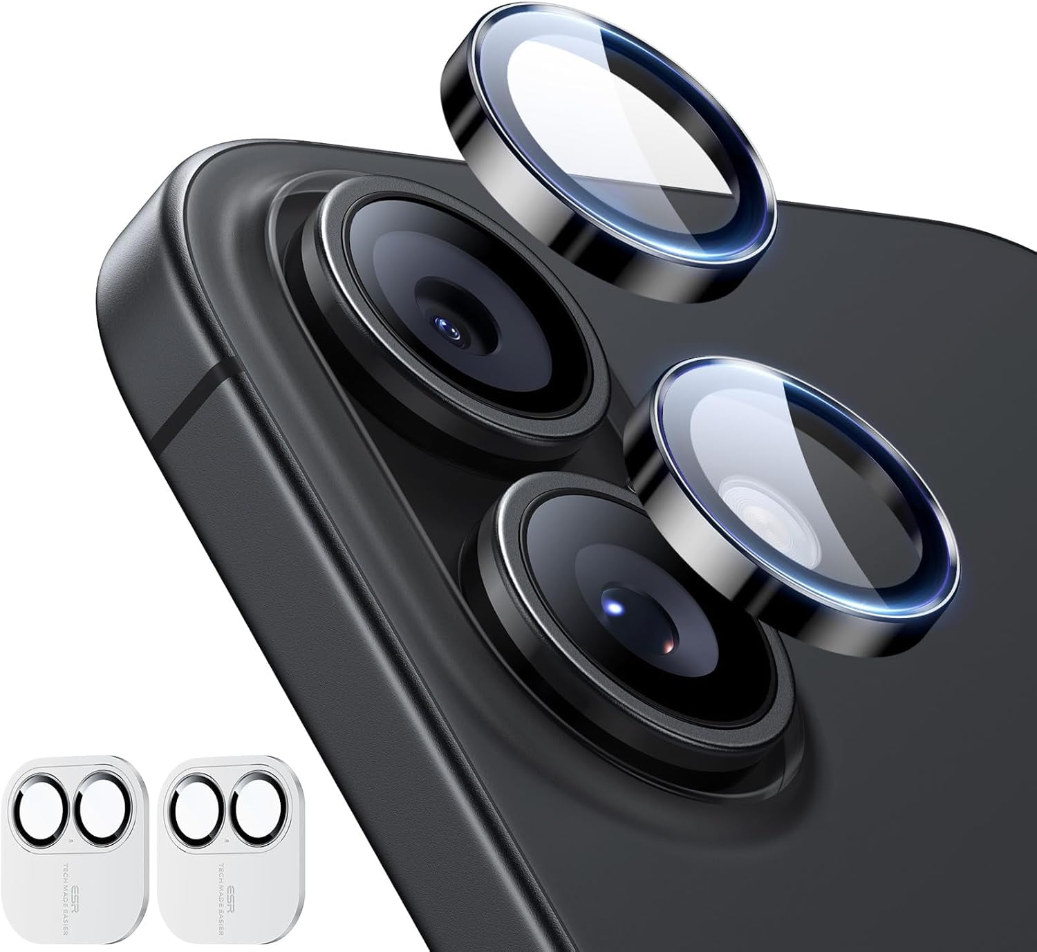 MHAWBL-2 Pack for iPhone 17/iPhone 16/iPhone 16 Plus, Camera Lens Protector, Ultra-tough HD Individual Lens Protectors, Scratch Resistant, Ultra-thin Tempered Glass, Black