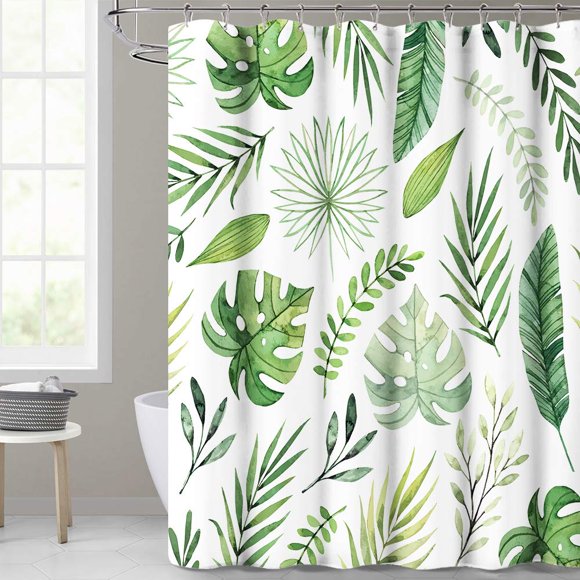Cortina de ducha impermeable KGORGE con forma de hoja de palmera tropical 180 x 180 cm