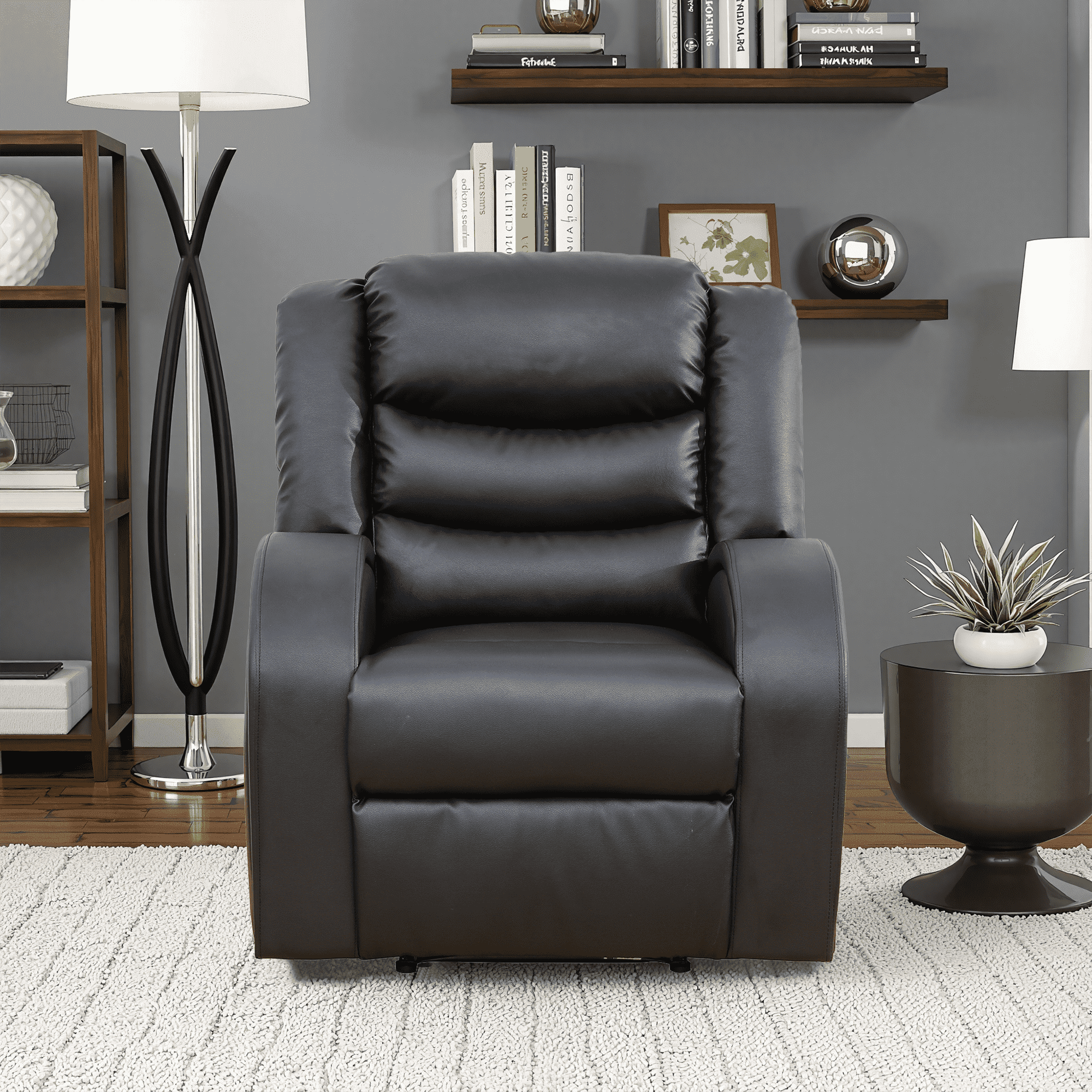 MAYEERTY Power Recliner Sofa, Breathable Leather Reclining Chair for Small Spaces Living Room, Black