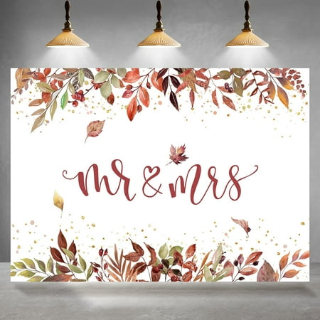 Image of Fall Mr & Mrs Backdrop for Wedding Shower Decor Engagement Party Future Mr and Mrs Photography Background Autumn Leaves Wedding Party Decorations Supplies Banner Photo Booth Props 7x5