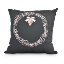 Simply Daisy, 16" x 16"Natural Wreath Black Holiday Print Decorative Outdoor Throw Pillow