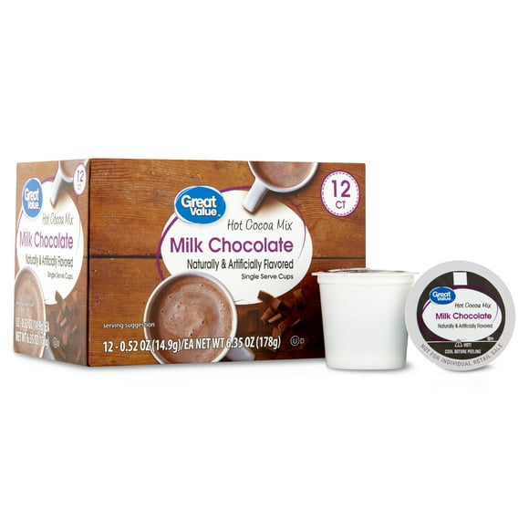 Great Value Milk Chocolate Hot Cocoa Mix, 12 Ct, Single Serve Cups