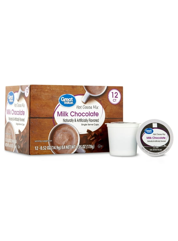 Great Value Milk Chocolate Hot Cocoa Mix, 0.52 Oz, 12 Count, Single Serve Cups