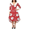 thumbnail image 3 of Christmas Dresses for Women Women's Fashion Elegant Autun And Winter Long Sleeve V-Neck Christmas Print Dress for Holiday Party,Red,2XL, 3 of 4
