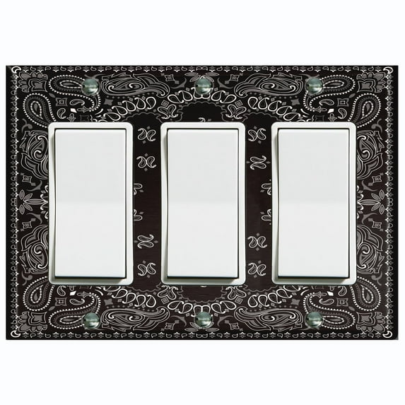 Metal Light Switch Plate Cover Black Floral Bandana Paisley Tile Pattern TIL060