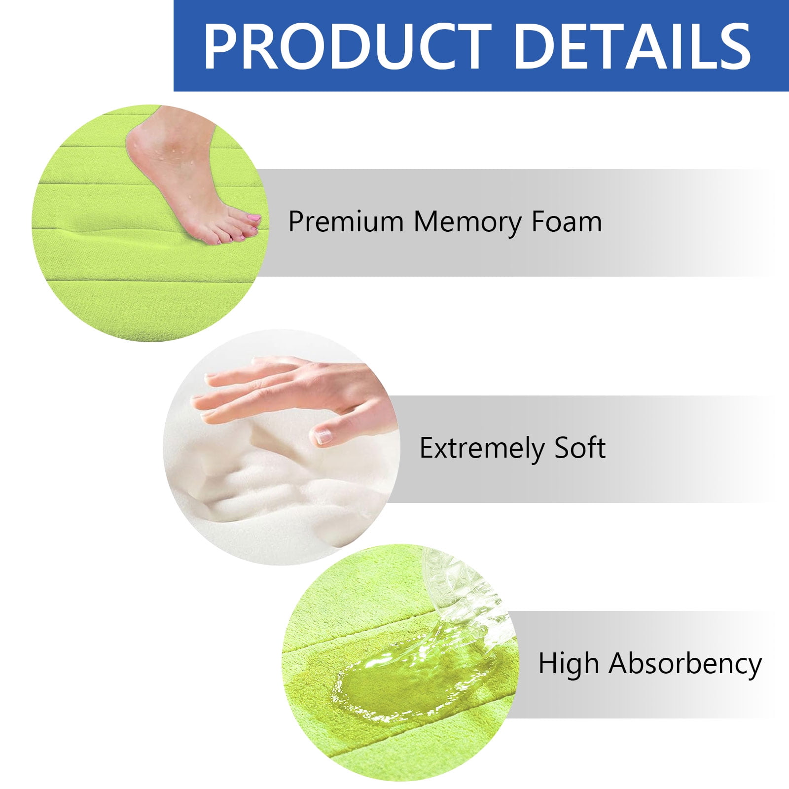 Tripumer Green Memory Foam Rug Set Soft 3 Piece Bath Rug for Home Kitchen Comfort and Absorbency