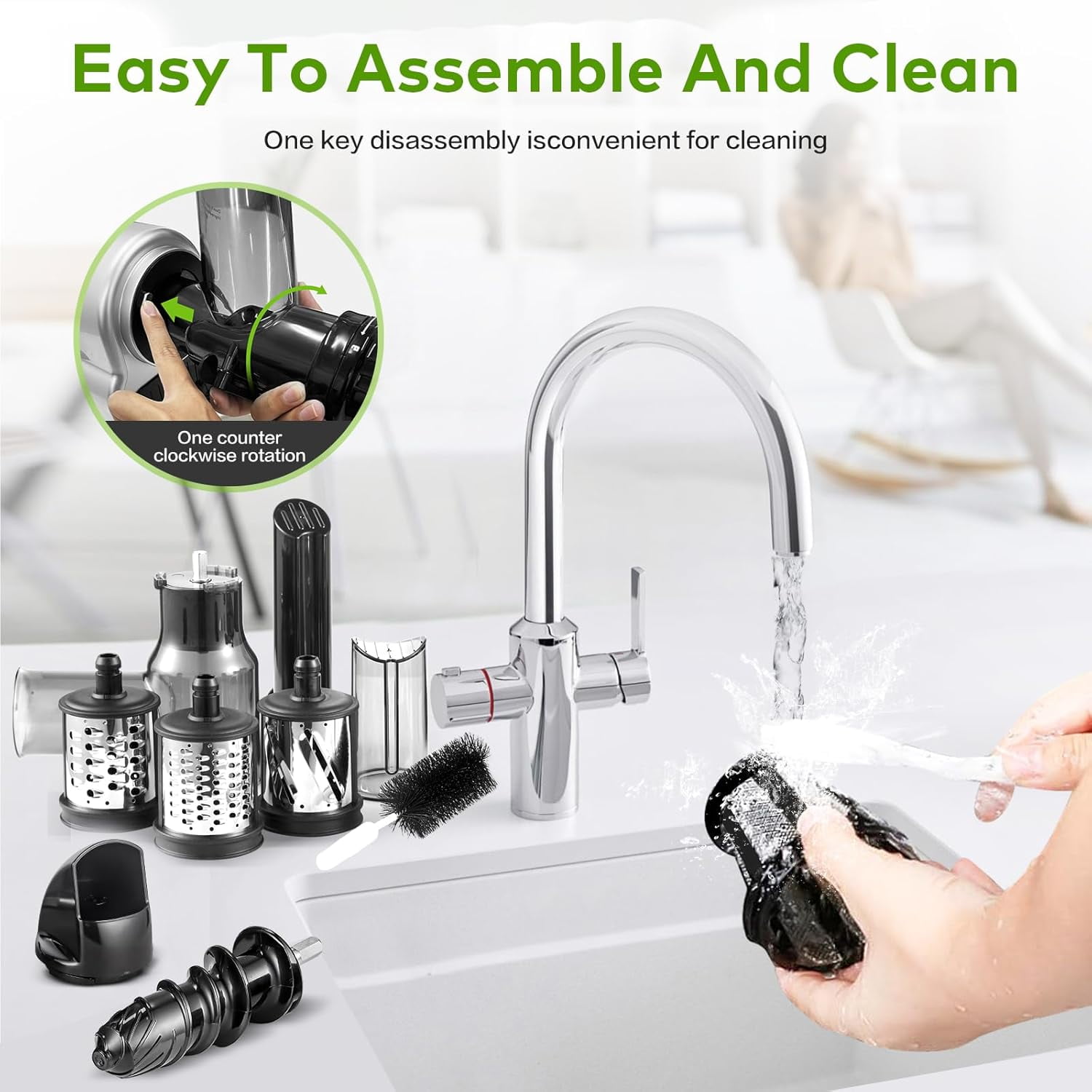 AMZCHEF 5-in-1 Cold Press Masticating Juicer with 3" Wide Feed Chute, Slow Juicer Machine with Meat Grinder, Vegetable Slicer & Snow Cone Maker, Easy to Clean, Stainless Steel