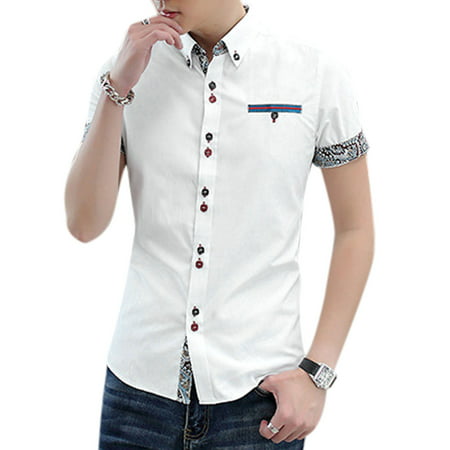 Men Point Collar Button Upock Welt Pocket Front Casual Shirt - Walmart.com