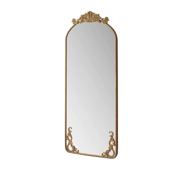 58"x24" Arched Full Body Mirror with Vintage Ornate Carved Applique on Top and Bottom, Hanging Wall Mounted Mirror, for Living Room Bedroom Retro Home Decor Mirror, Bronze