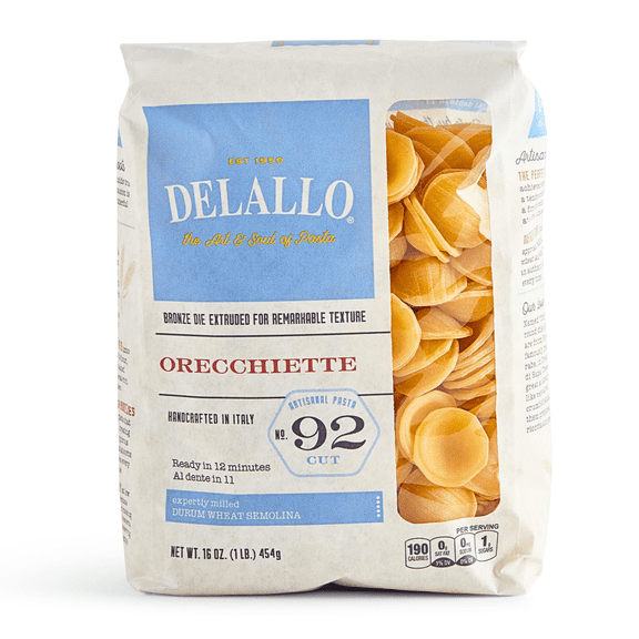 DeLallo Orecchiette Pasta, Made in Italy, Non-GMO,  16 oz Bag