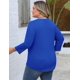 thumbnail image 3 of Blusa tipo túnica Romantii, talla grande, cuello en V, manga 3/4, azul real, 3 of 5