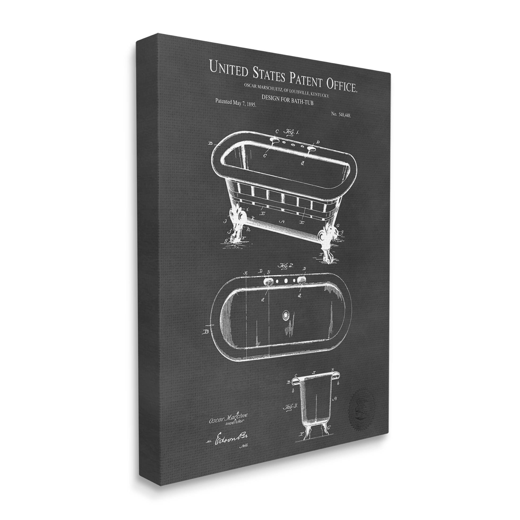 Stupell Industries Bathroom Tub Patent Diagram Graphic Art Gallery Wrapped Canvas Print Wall Art, Design by Karl Hronek