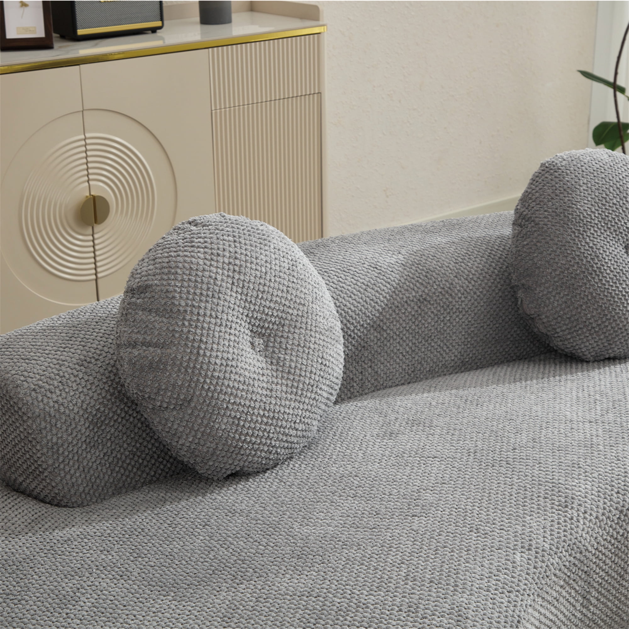 Aukfa 106" Curved Chaise Sofa Deep Seat Sofa for Living Room, 2 Pillows, Corduroy, Gray