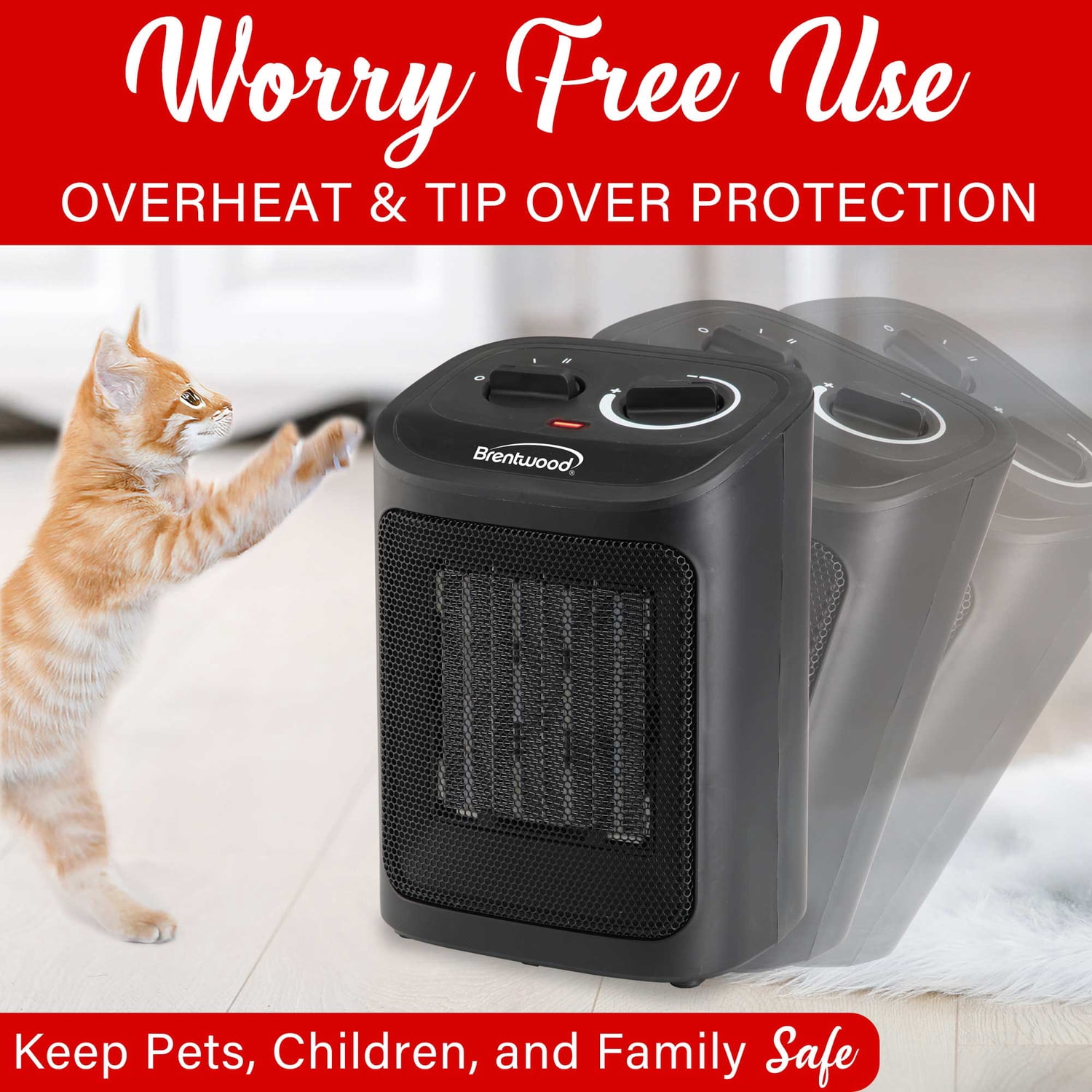Brentwood 1,500-Watt-Max Portable Ceramic Space Heater and Fan, Black, H-C1603BK