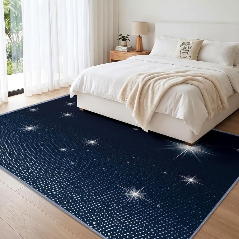 Navy Blue Night Sky Galaxy Dots Pattern Washable Area Rug,Scattered ...