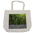 thumbnail image 1 of Woodland Shopping Bag, Sea of Bluebells Flowers in Forest Springtime April Countryside Seasonal Picture, Eco-Friendly Reusable Bag for Groceries Beach and More, 15.5" X 14.5", Cream, by Ambesonne, 1 of 2