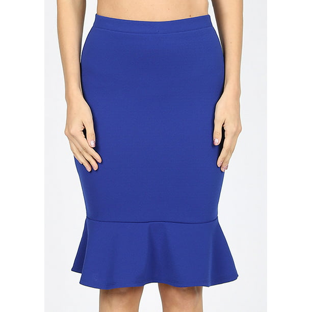 Modaxpressonline Womens Skirt High Waisted Peplum Hem Royal Blue Office Business Wear Skirt
