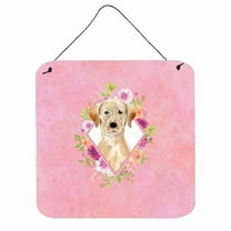 Carolines Treasures CK4227DS66 Yellow Lab Pink Flowers Wall or Door Hanging Prints 6x6 multicolor